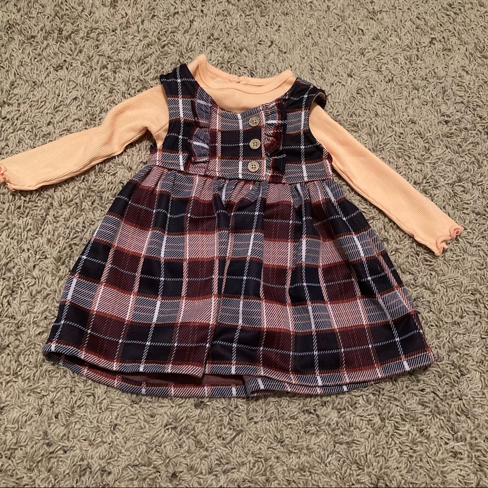Nannette Baby long sleeve onesie with plaid jumper - 12 months